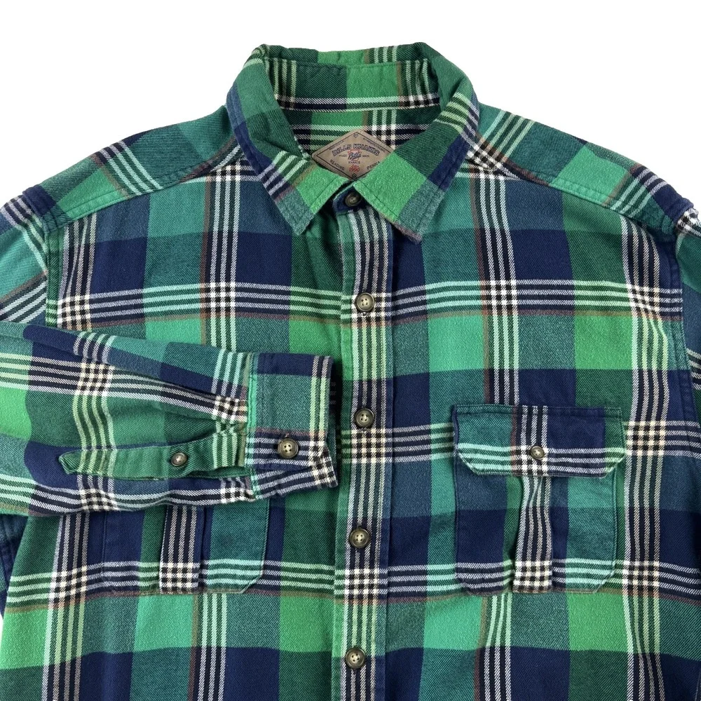 Bills‎ Khakis Flannel Shirt Mens Large Green Plaid Cotton Button Up Classic Fit